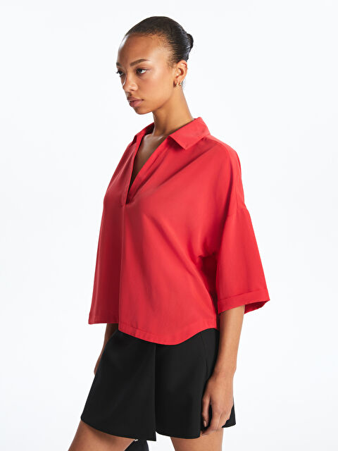 LCWAIKIKI Classic Collared Neck Oversize Blouse - S5PG45Z8-ST7