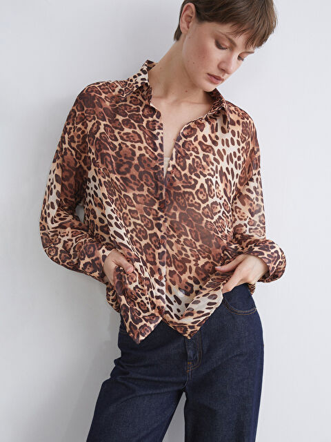 LCWAIKIKI Classic Leopard Print Oversize Women's Shirt - S5PG57Z8-LQY