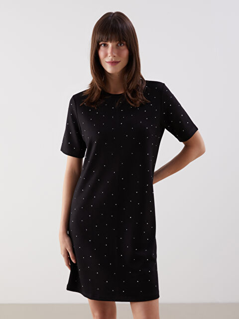 LCW Comfort Bisiklet Yaka Taşlı Elbise - S5PG58Z8-CVL