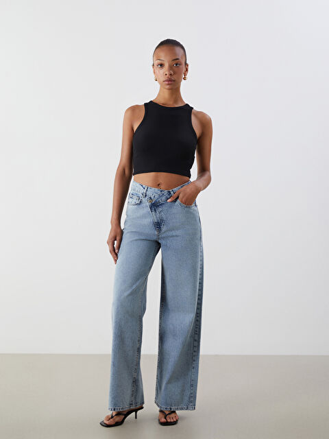 LCW Jeans Çapraz Bel Detaylı Baggy Fit Kadın Jean Pantolon - S5PG88Z8-507