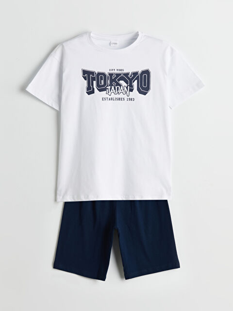 LCW Kids Bisiklet Yaka Tokyo Baskılı Erkek Çocuk Şortlu Pijama Takımı - S5PH09Z4-Q6K