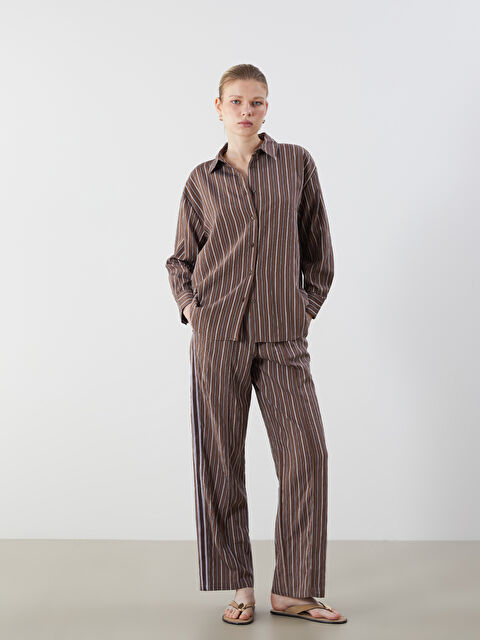 LCW Vision Beli Lastikli Çizgili Geniş Paça Kadın Pantolon - S5PH24Z8-LEW