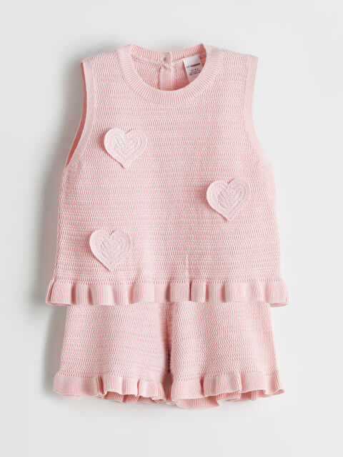 LCW Kids Kalp Baskılı Kız Çocuk Süveter ve Şort 2'li - S5PH75Z1-DRH