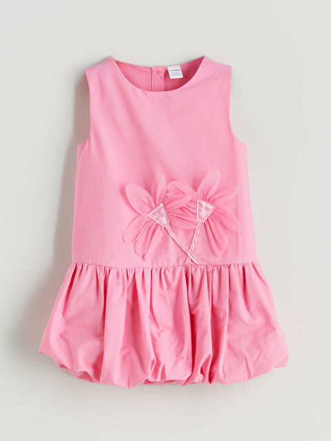 LCW Kids Çiçek Aplikeli Kız Çocuk Balon Elbise - S5PH77Z1-FNL
