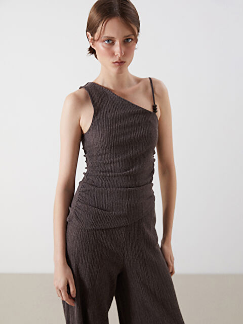 LCW Vision Kayık Yaka Dokulu Büzgülü Bluz - S5PI43Z8-R39