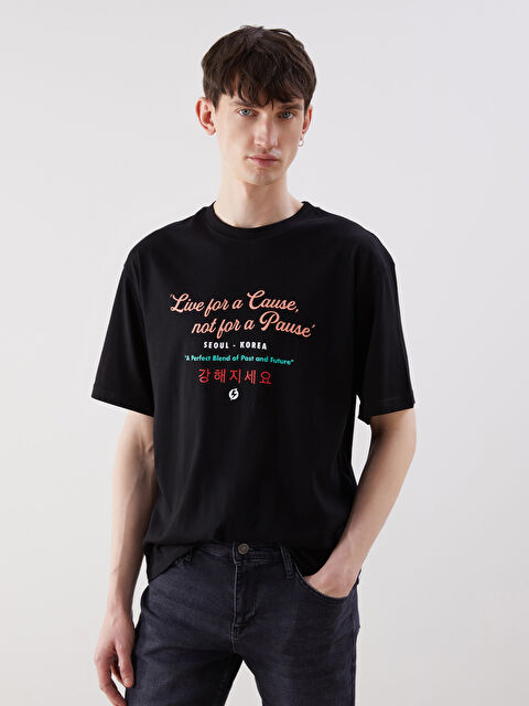 XSIDE Bisiklet Yaka Baskılı Penye Erkek Tişört - S5PI47Z8-CVL