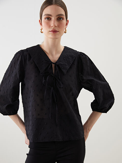 LCWAIKIKI Classic Gömlek Yaka Kendinden Desenli Kadın Bluz - S5PI51Z8-CVL