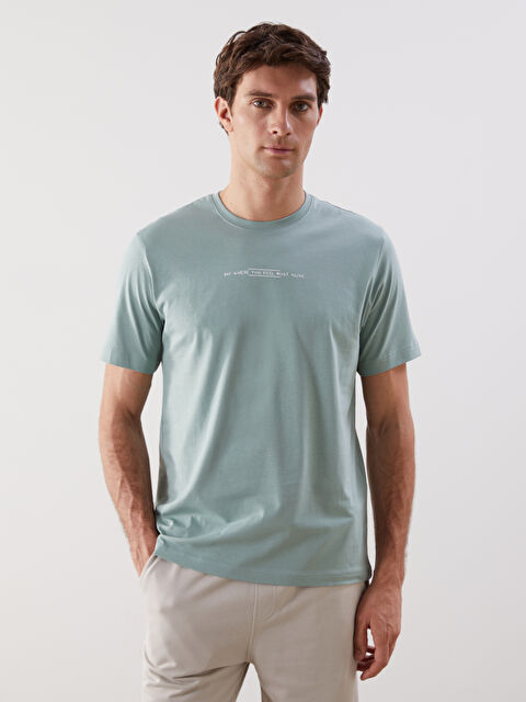 LCWAIKIKI Classic Bisiklet Yaka Baskılı Penye Erkek Tişört - S5PI69Z8-TW2