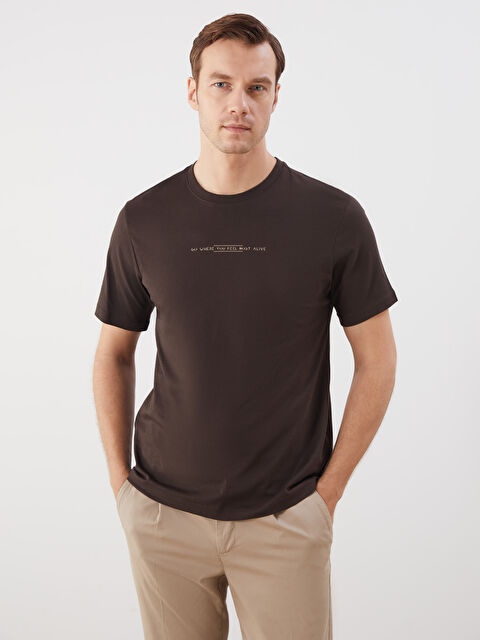 LCWAIKIKI Classic Bisiklet Yaka Baskılı Penye Erkek Tişört - S5PI69Z8-YKY