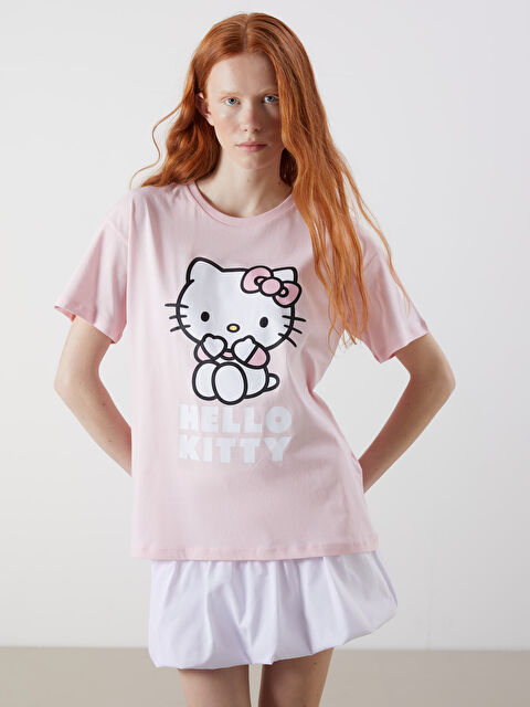 XSIDE Bisiklet Yaka Hello Kitty Baskılı Kadın Tişört - S5PJ42Z8-YVU