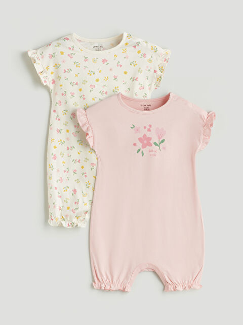 LCW baby Bisiklet Yaka Çiçekli Kız Bebek Tulum 2'li - S5PJ46Z1-G7Z
