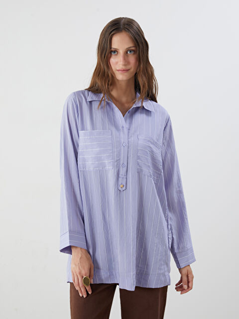 LCWAIKIKI Classic Gömlek Yaka Çizgili Kadın Tunik - S5PJ81Z8-LJB