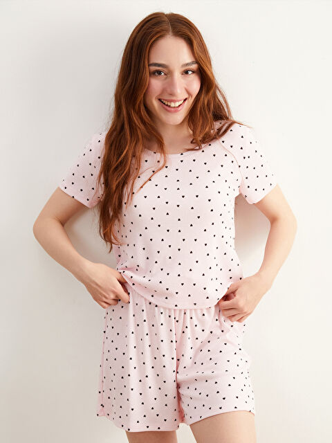 LCW DREAM Petite Kalp Baskılı Kadın Şortlu Pijama Takımı - S5PK32Z8-LT4