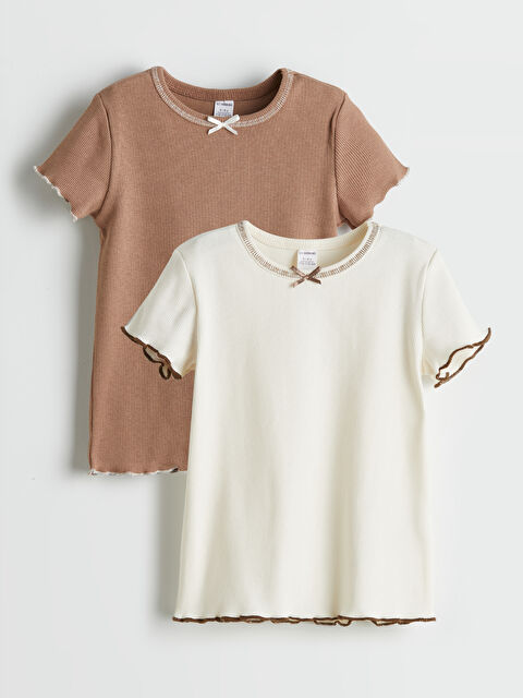 LCW baby Bisiklet Yaka Kurdele Detaylı Kız Çocuk Tişört 2'li - S5PL48Z1-S37