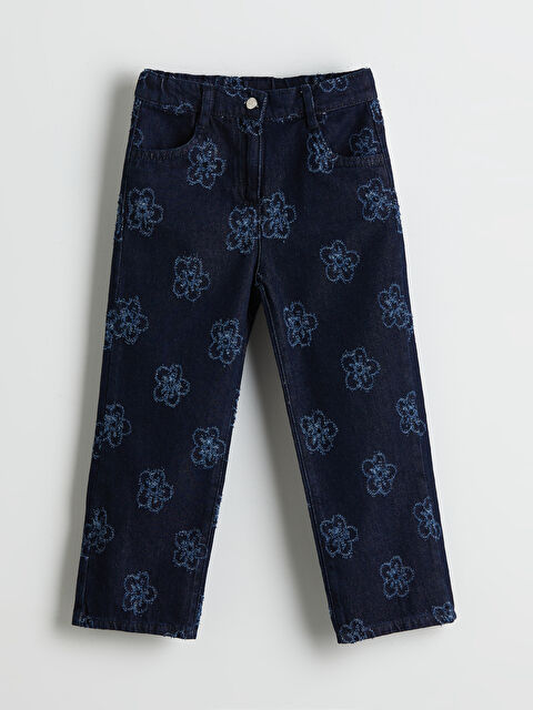 LCW Kids Çiçekli Wideleg Kız Çocuk Jean Pantolon - S5PM08Z1-507