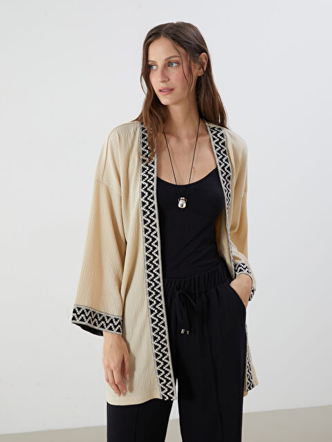 LCWAIKIKI Classic Şal Yaka Desenli Oversize Kadın Hırka - S5PM59Z8-FX0