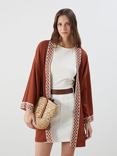 LCWAIKIKI Classic Şal Yaka Desenli Oversize Kadın Hırka - S5PM59Z8-R1W