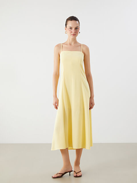 LCW Vision Kare Yaka Keten Karışımlı A Kesim Elbise - S5PM98Z8-FTY