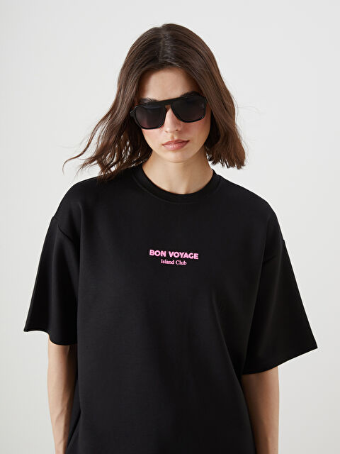 LCW Vision Bisiklet Yaka Baskılı Oversize Kadın Tişört - S5PM99Z8-CVL