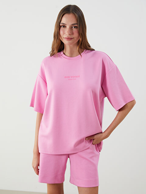 LCW Vision Bisiklet Yaka Baskılı Oversize Kadın Tişört - S5PN00Z8-FJA