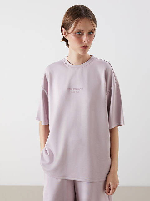 LCW Vision Bisiklet Yaka Baskılı Oversize Kadın Tişört - S5PN00Z8-FKK