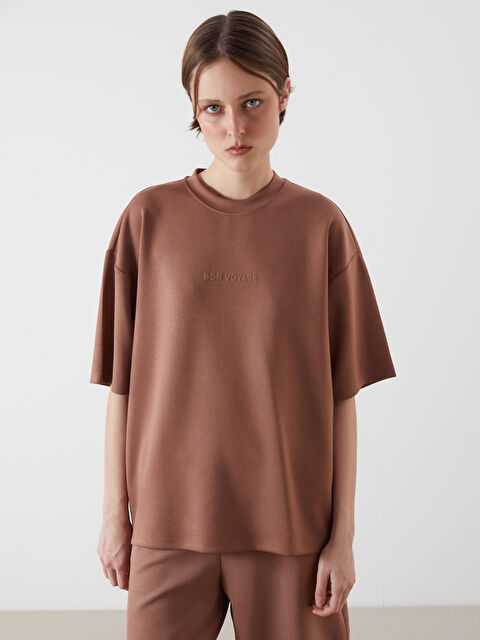 LCW Vision Bisiklet Yaka Baskılı Oversize Kadın Tişört - S5PN00Z8-H1X