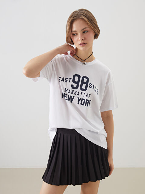 XSIDE Bisiklet Yaka New York Baskılı Kadın Tişört - S5PN04Z8-Q6K