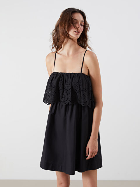 LCW Vision Kare Yaka Fırfırlı Poplin Mini Elbise - S5PN50Z8-CVL