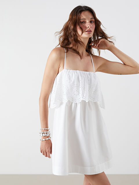 LCW Vision Kare Yaka Fırfırlı Poplin Mini Elbise - S5PN50Z8-Q6K