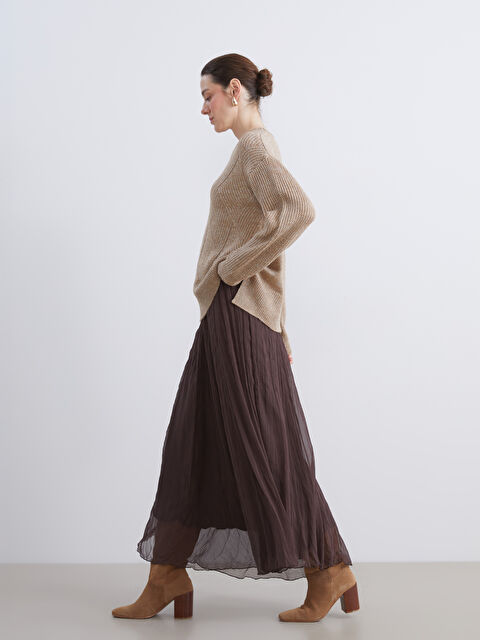 LCWAIKIKI Classic Beli Lastikli Pileli Etek - S5PN71Z8-R39