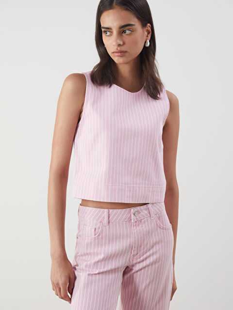 LCW Vision Bisiklet Yaka Çizgili Jean Bluz - S5PO09Z8-FTG