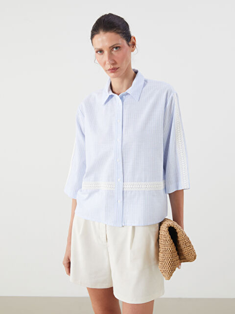 LCWAIKIKI Classic Çizgili Dantel Şeritli Kadın Gömlek - S5PO61Z8-LEN