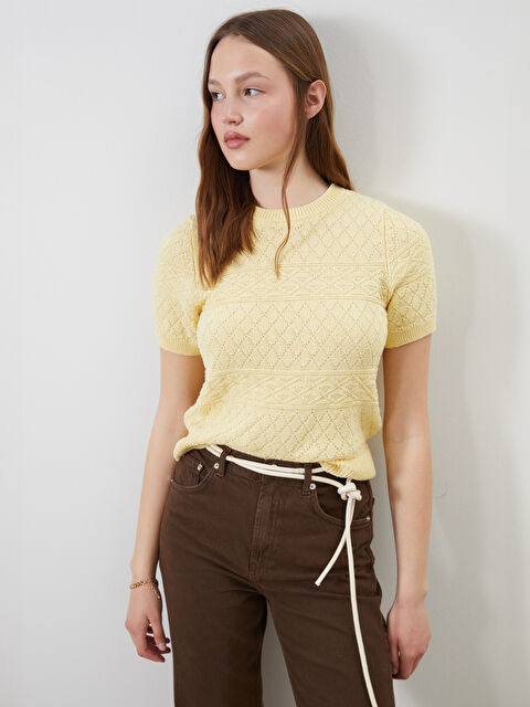 XSIDE Bisiklet Yaka Kendinden Desenli Kadın Triko Kazak - S5PO79Z8-DJQ