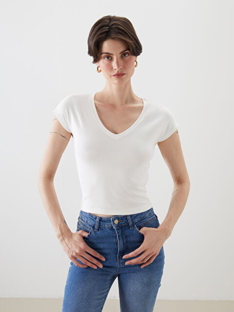 LCW Vision V Yaka Kadın Tişört - S5PO88Z8-R9J