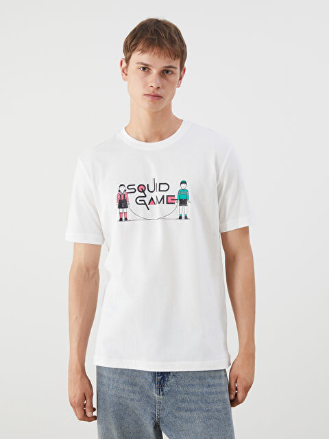 XSIDE Bisiklet Yaka Squid Game Baskılı Penye Erkek Tişört - S5PP01Z8-R9J
