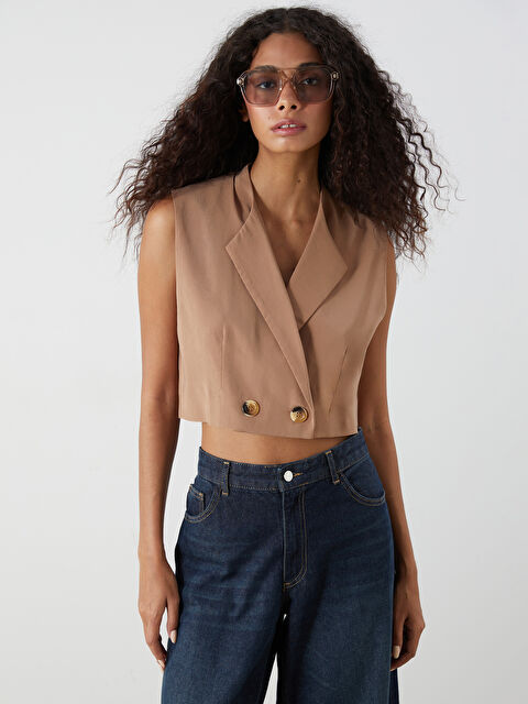 XSIDE Kruvaze Yaka Crop Kadın Klasik Yelek - S5PP36Z8-CTC