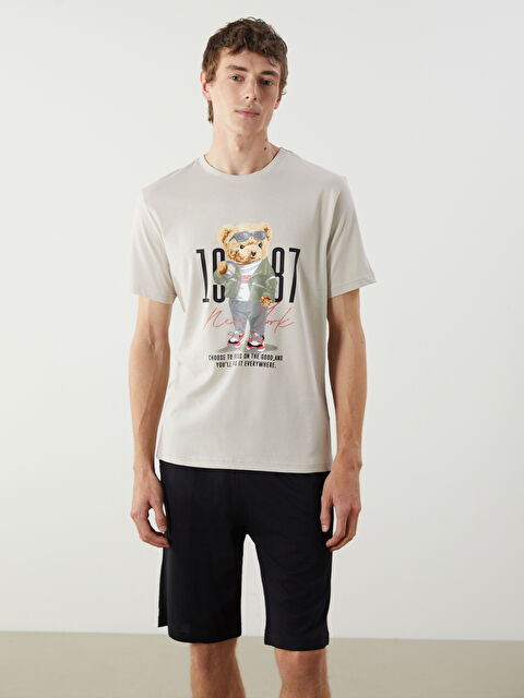 LC WAIKIKI Standart Kalıp Ayı Teddy Baskılı Erkek Şortlu Pijama Takımı - S5PP65Z8-G6E