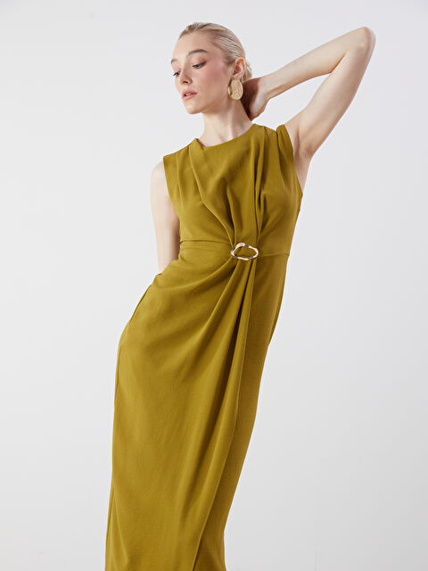 LCW Vision Bisiklet Yaka Büzgülü Krep Elbise - S5PQ04Z8-CRR