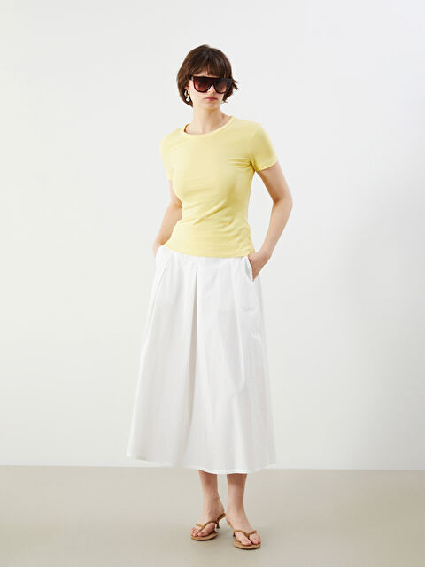 LCWAIKIKI Classic Beli Lastikli Pileli Etek - S5PQ38Z8-ZUY