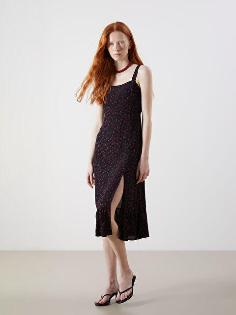 XSIDE U Yaka Kiraz Baskılı Askılı Belden Oturmalı Elbise - S5PR00Z8-LQJ