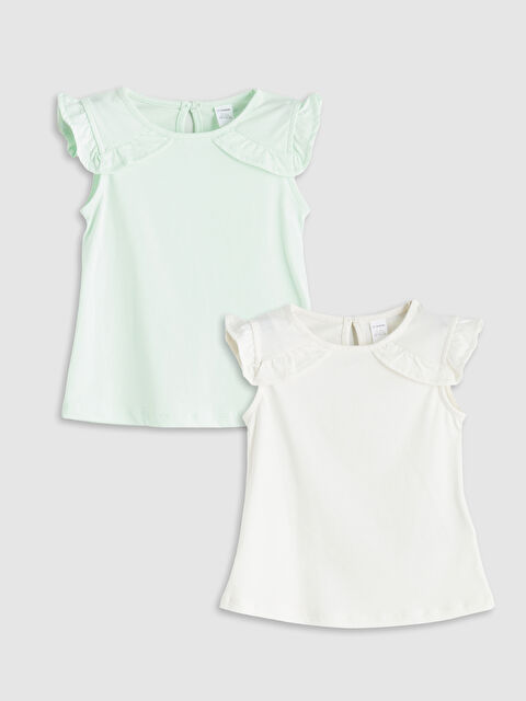 LCW Kids Crew Neck Ruffled Sleeve Baby Girls' Blouse 2 Pack - S5PR15Z1-FQU