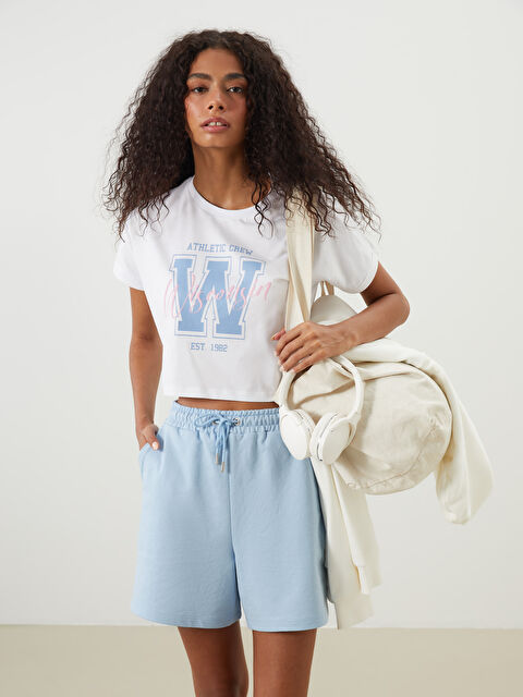 XSIDE ACTIVE Bisiklet Yaka Baskılı Crop Kadın Spor Tişört - S5PR17Z8-Q6K