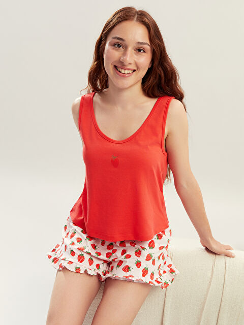 LCW DREAM Petite U Yaka Baskılı Kadın Şortlu Pijama Takımı - S5PR20Z8-LT4