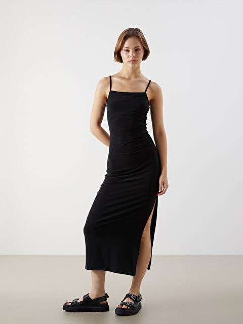 XSIDE Kare Yaka Askılı Büzgülü  Elbise - S5PR34Z8-CVL