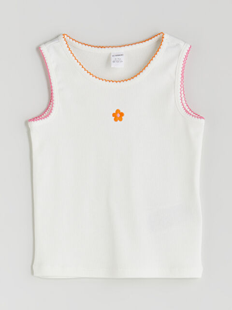 LCW Kids Bisiklet Yaka Nakışlı Kız Çocuk Atlet - S5PR87Z1-R9J