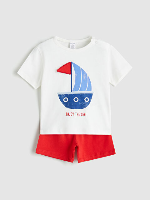 LCW baby Bisiklet Yaka Baskılı Erkek Bebek Tişört ve Şort 2'li - S5PR95Z1-FDU