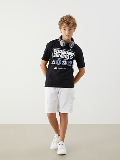 LCW Kids Antrasit Bisiklet Yaka PlayStation Baskılı Erkek Çocuk