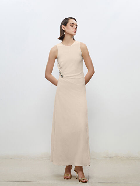 Soulife Bisiklet Yaka Büzgülü Krep Elbise - S5PS84Z8-FDU