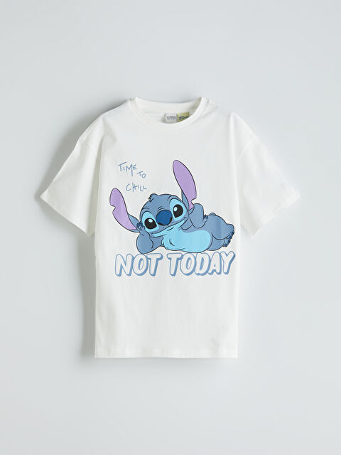 LCW Kids Bisiklet Yaka Stitch Baskılı Kız Çocuk Tişört - S5PT01Z4-R9J