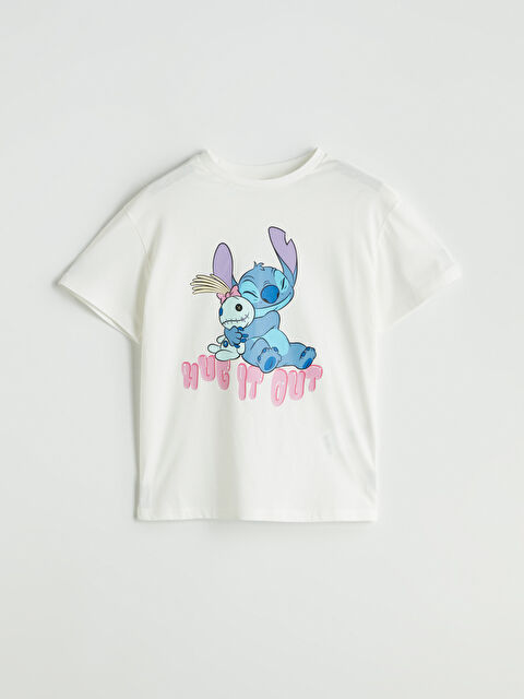 LCW Kids Bisiklet Yaka Stitch Baskılı Kız Çocuk Tişört - S5PT02Z4-R9J